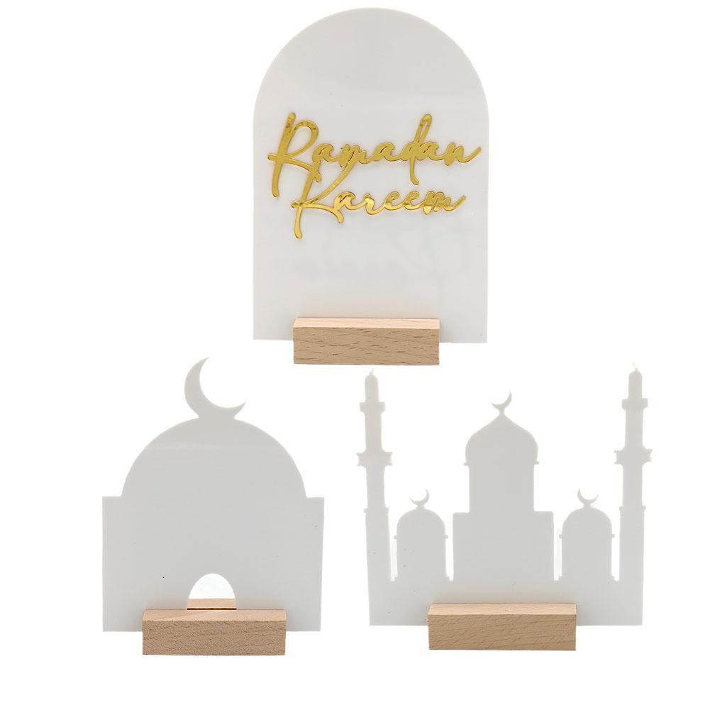Ramadan Countdown Calendar Wooden Base Tabletop Ornaments For Home Islamic Decoration Muslim Pa P1H6