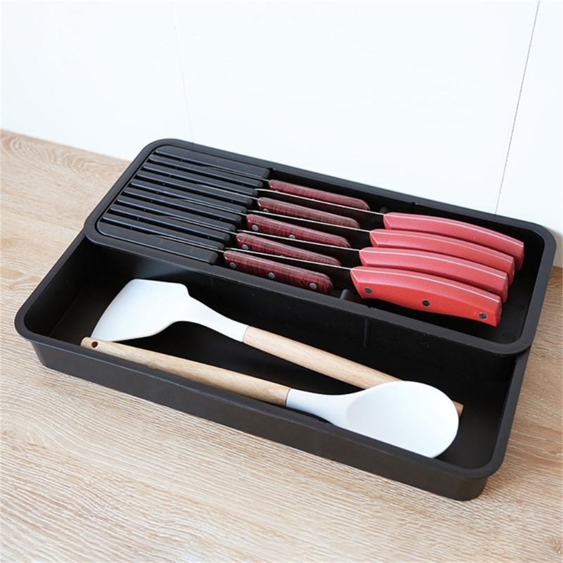 Expandable Knife Organizer Adjustable Compact Flatware Cutlery Tray Kitchen Drawer Knife Block for Cooking Utensils
