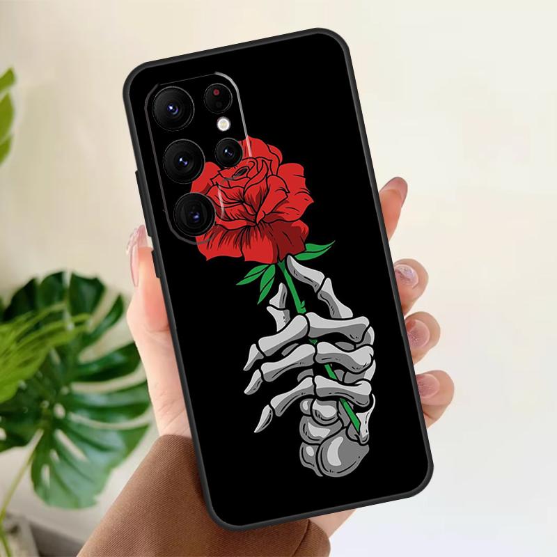 Skeleton Hand Rose Gothic Soft Case For Samsung Galaxy S21 S22 S23 S24 S25 Ultra S9 S10 Plus S20 FE S24 FE Phone Cover