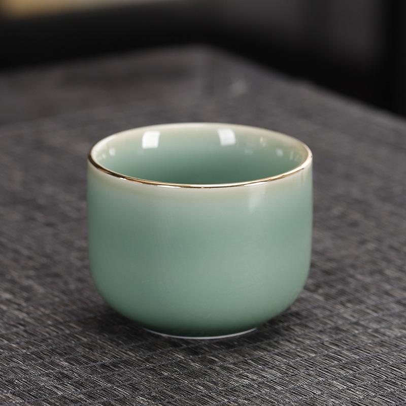 Celadon Glaze Ceramic Tea Cup Straight Cylinder Master Bowl Japanese Minimalist Style Gongfu Tea Ware for Home Use