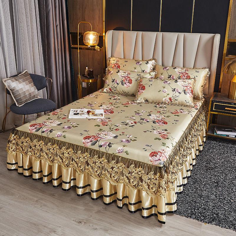 Luxuriöse waschbare, eisweiche Bettwäsche, Spitzen-Bettrock, Stickerei, malerische Tagesdecken, Queen-Size-Bett, zusammenklappbare Kühlmatte