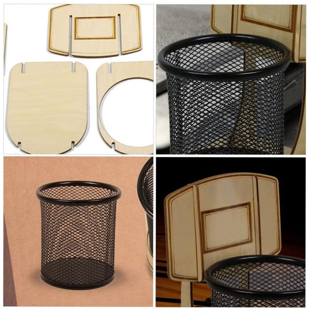 Household Mesh Pen Holder Wooden Frame Cosmetic Brushes Shelf  Table Storage Supplies