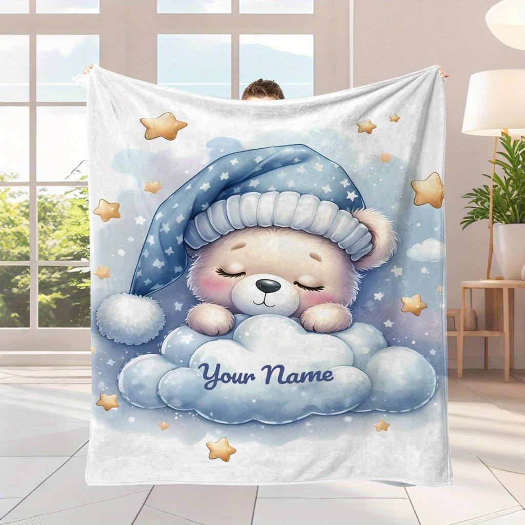 

1Pcs Sleeping Bear Printed Flannel Blanket Lightweight Soft Throw Soft All-Season Bedspread for Couch Camping Travel 75*100cm