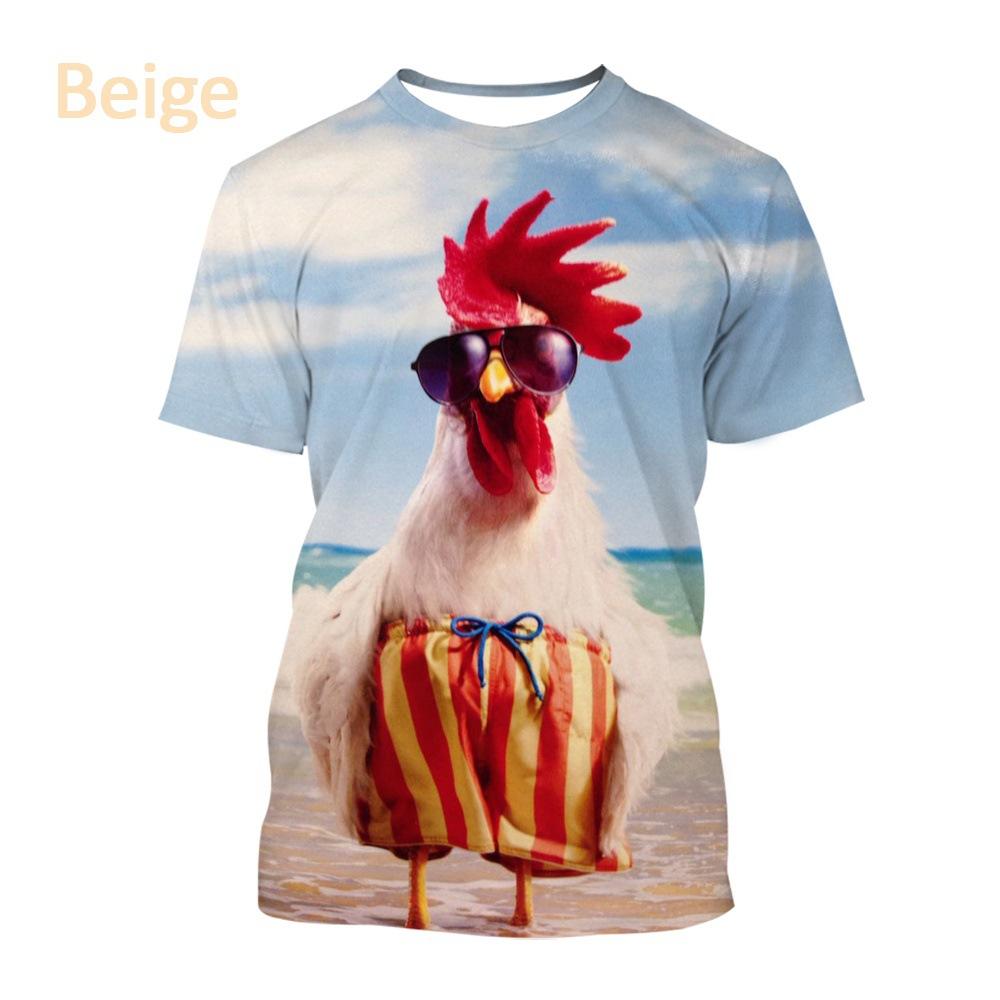 Chicken 3D Printed Short Sleeved T-shirt Summer Breathable Polyester Simple Round Neck Top