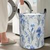1pc Laundry Basket, Blue-Gray Floral Print Storage Basket with Handle Design | Fashion Additions for Bedroom Or Laundry, Made of Polyester, Laundry Ba