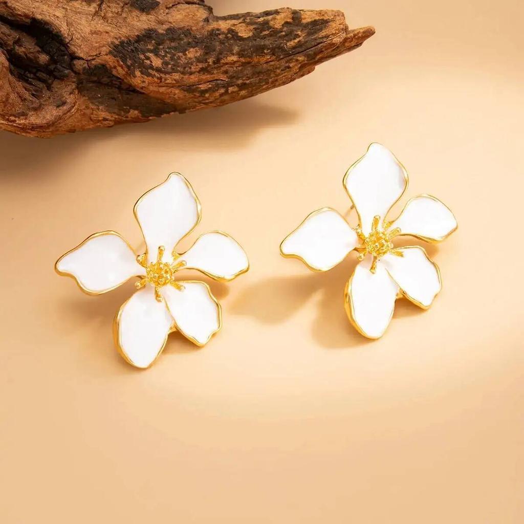 SHIXIN Trendy Sweet Cute Drip Oil Flower Stud Earrings Women Exquisite Flower Piercing Earring Couple Wedding Party Jewelry Gift