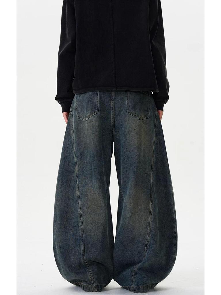 American Retro Washed Distressed Wide-Leg Jeans - Unisex Casual Trend