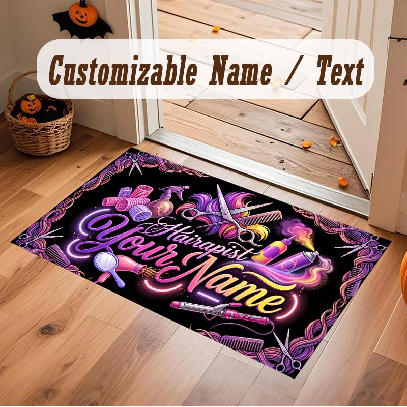 Barber Salon Theme Soft Crystal Velvet Rug Custom Name & Text Print Non Slip Floor Rug for Bedroom Living Room