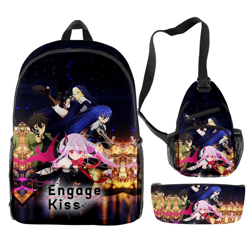 Classique Nouveauté Particulier Cool Engager Baiser Anime Impression 3D 3 pièces/Ensemble pupille Sacs d'école Sac à dos de voyage pour ordinateur portable Sac de poitrine Trousse à crayons