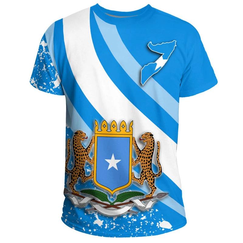 Camiseta con Estampado 3D del Emblema Nacional de la Bandera de Somalia para Hombres y Mujeres, Camisetas de Manga Corta para Deporte y Fitness de Verano, Camisetas Oversize, Tops 2024