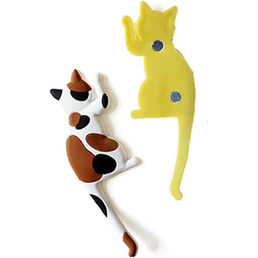 Cute Multifunction Cat Magnetic Refrigerator Sticker Fridge Magnet Hanging Hook 2 in 1 Gray cat/Black white cat/Yellow striped cat/Gray Yellow