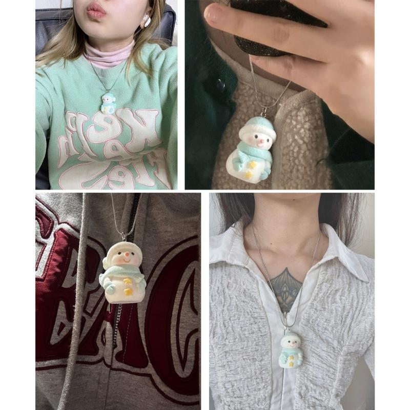 Versatile Flocking Snowman Pendant Decorative Necklaces Pendants DIY Jewelry Making Supplies Mini Resin Ornaments