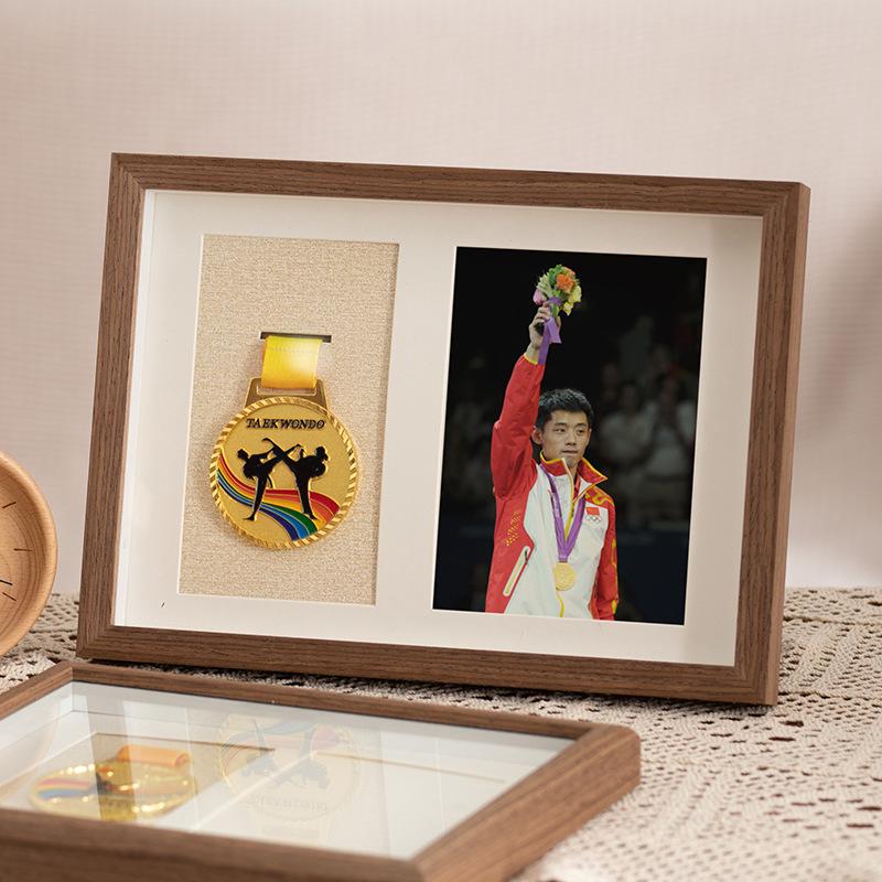 Wooden Medal Frame & Display: Marathon Tag Holder and Decorative Picture Frame