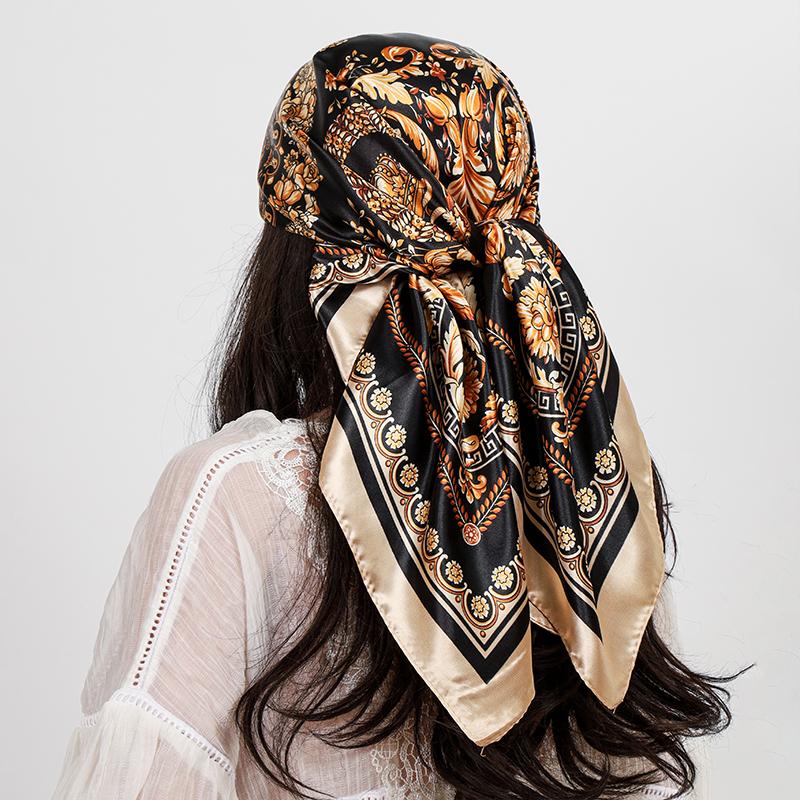 Luxury Square Silk Scarf Women Shawl 90*90Cm Cashew Print Kerchief Femme Headscarf Foulard Satin Bandana Hijab Scarves