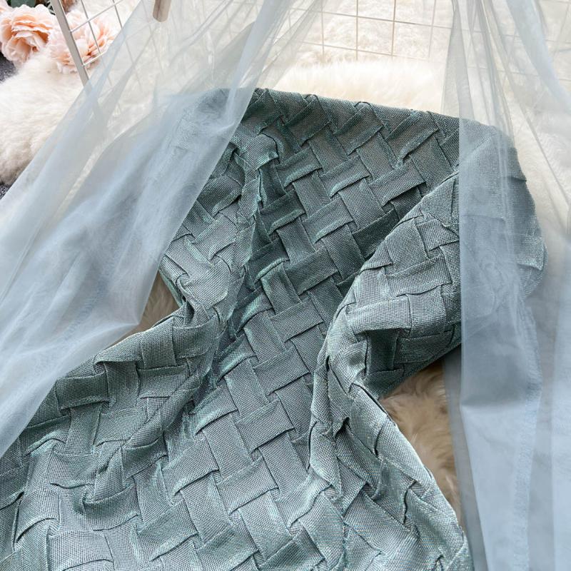 Elegant Sexy High Waist One Piece Dress Women Patchwork Mesh Lantern Long Sleeve Sexy Mini Dress Lady Vacation Slim Chic Party Ceremonial Dress 2024