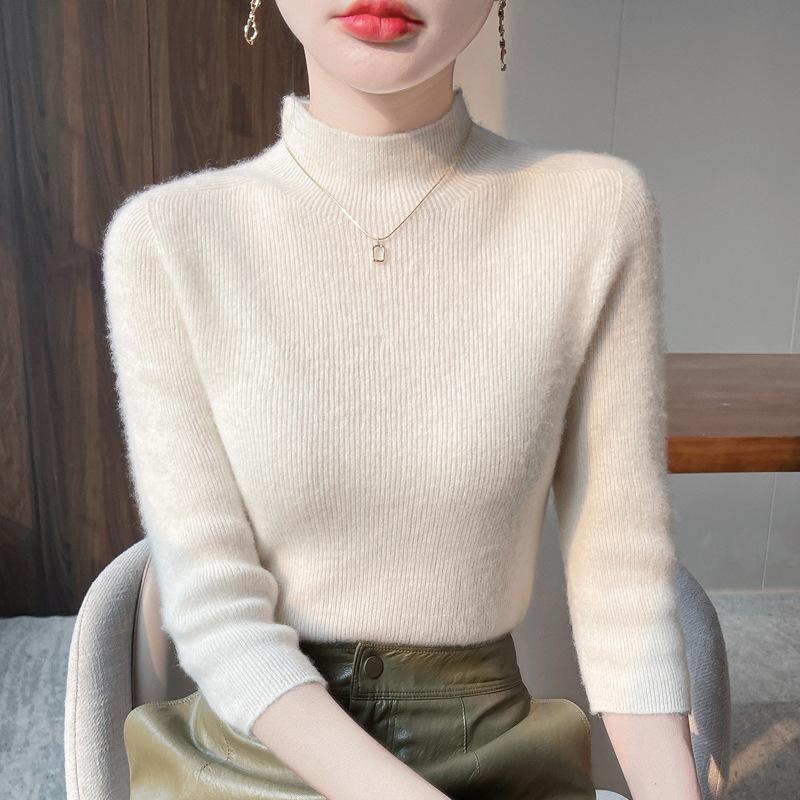 Women S Half High Neck 5 Sleeve Pullover Knit Sweater Solid Color