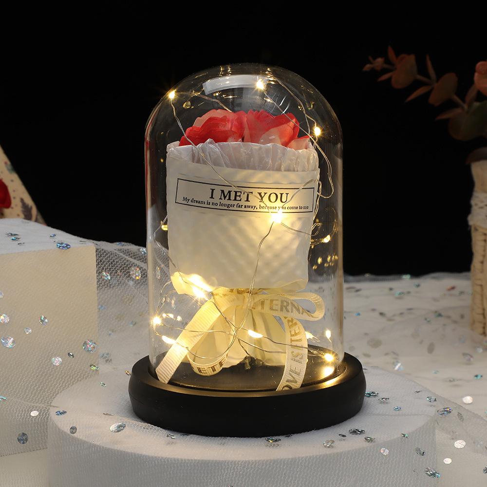 Valentine's Day Immortal Flower Glass Cover Rose Ornament for Girlfriend Holiday Arrangement Rose Simulation Flower Home