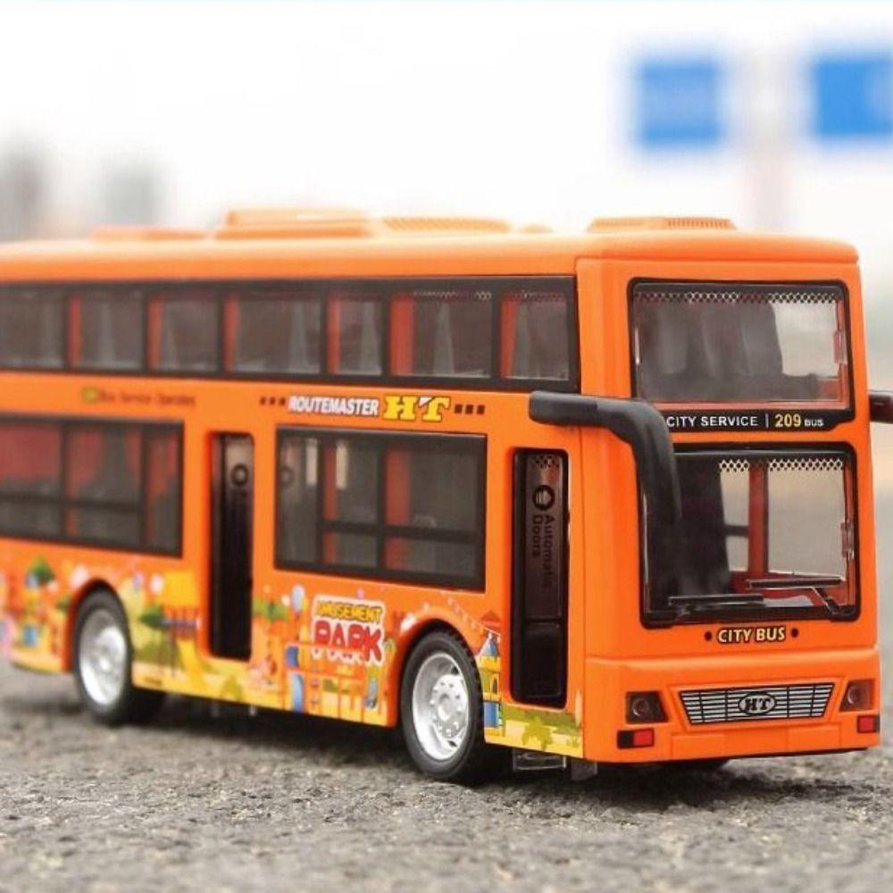 Friction Powered Pull Back Vehicles Toy Open the Door Sightseeing Bus Model  Xmas Gifts