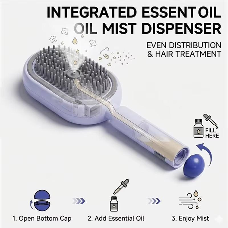 Electric Spray Hair Brush 2-In-1 Misting Hair Brush With Water Spray Reduce Frizz Anti-Static Retractable Steam Massage Comb