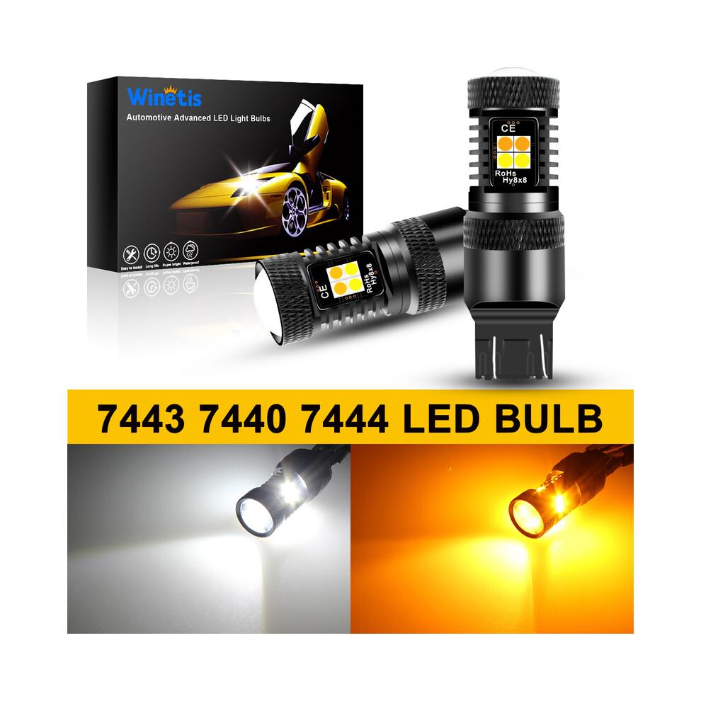 Winetis 2X 7443 12V 7444NA 16 SMD weiß/bernsteinfarbene Switchback-LED-Glühbirne mit Projektorlinse