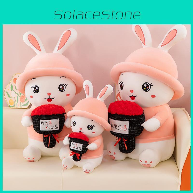 Rabbit Lovethemed Rose Stuffed Animal Fluffy Short Plush Valentines Day Present