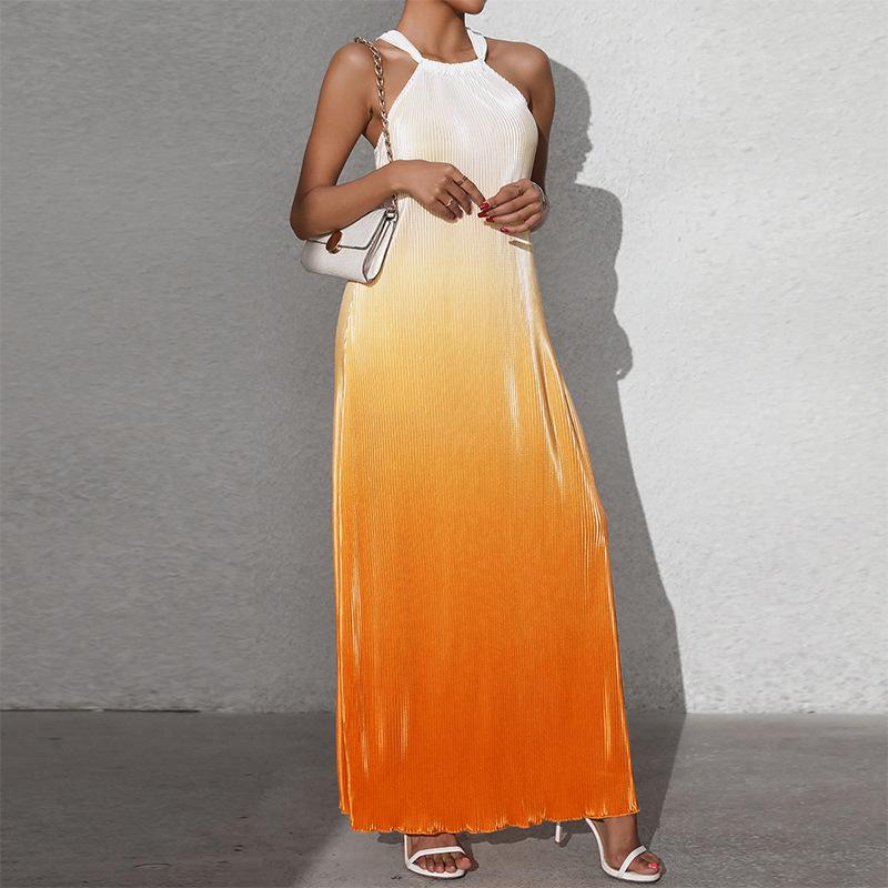 Jarní a letní dámské nové sexy šaty s odhaleným výstřihem na zádech a bez rukávů, gradientní áčkové