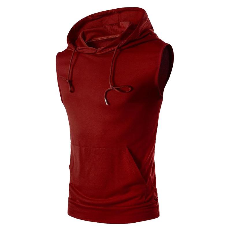 Mens Solid Color Hooded Sleeveless Pocket Tank Top