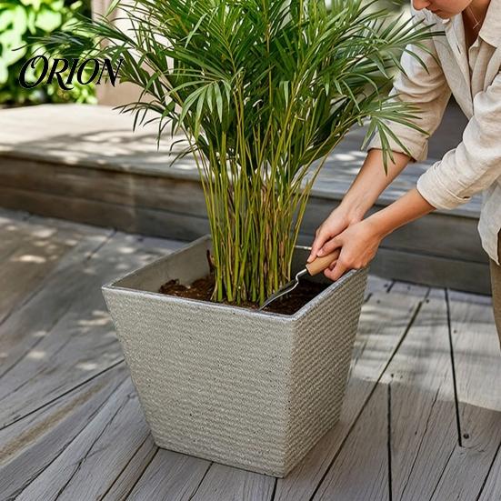 Small Medium Plant Pot Square Plastic Flower Pot, Stone-Look Planter with Drainage Hole, Modern Thickened Wear Resistant Container for Indoor Outdoor
