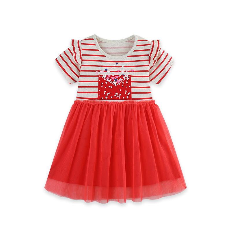 

Летняя Новинка Полосатое Сетчатое Платье В Стиле Принцессы Милое Вышитое Длинное Платье для Девочек 2Y(90cm)