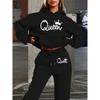 Womens Casual Hooded Sweatshirt Loose Pants Set With Letter Print Winter Wear