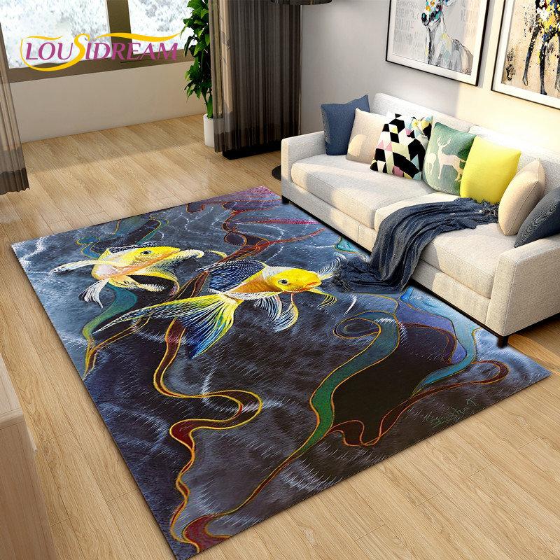 Covor de zonă 3D Fish Golden Arowana Betta Fish, covor pentru sufragerie, dormitor, canapea, covoraș, decor, covoraș anti-alunecare pentru joacă pentru copii