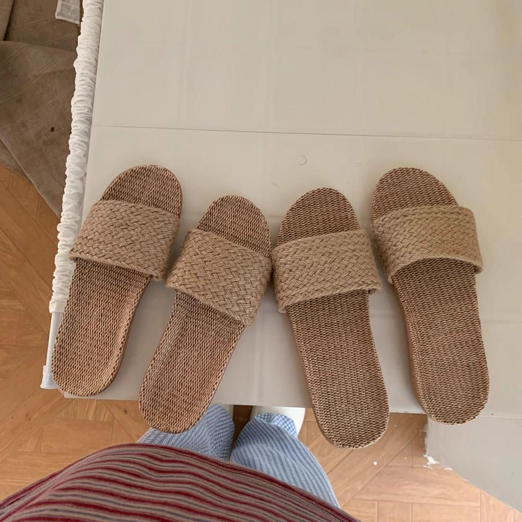 Summer Breathable Linen Indoor Sandals - Non-Slip, Sweat-Absorbing, Cotton Straw Slippers for Couples