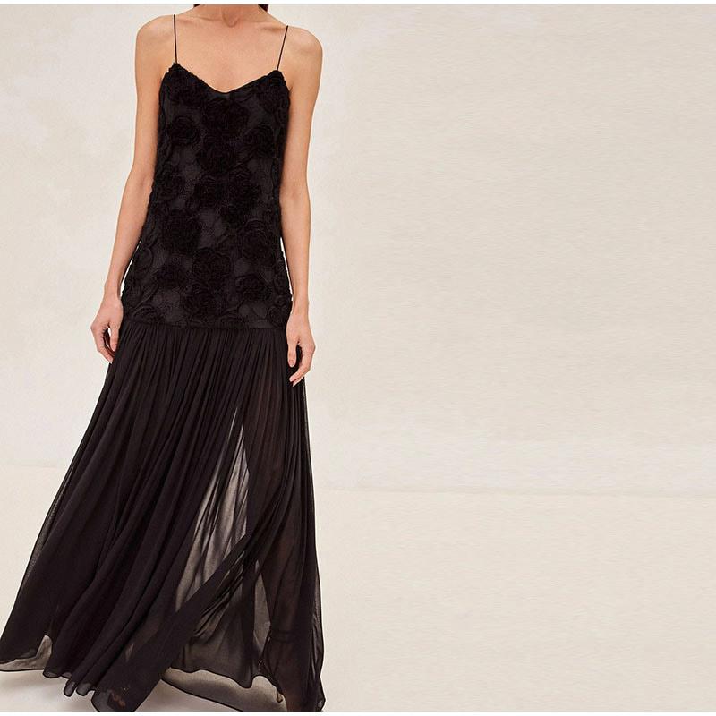 3D Flower Patchwork Long Dress Women Spaghetti Strap Sleeveless Backless Elegant Evening Dresses
