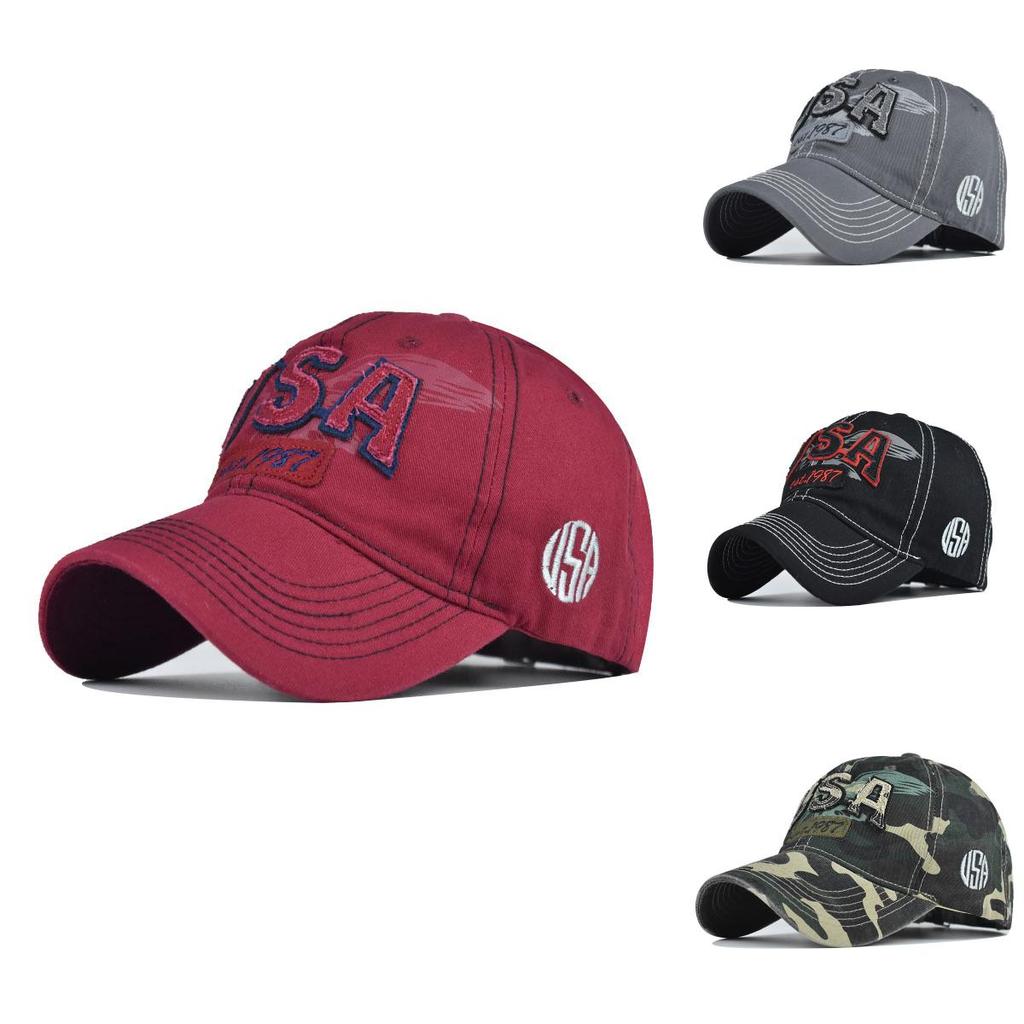 Usa Classic Cotton Baseball Cap With Adjustable Strap And Embroidered Letter Pattern For Men Women