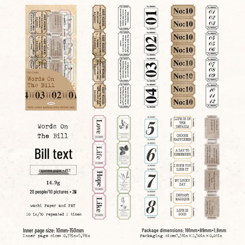 

MòMò Retro Timeline Sticker Pack: Long English Word Strips in 6 Styles