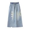 Fashion Embroidery Denim Skirt Set Women Summer Hooded Two Piece Outfit Chinese Style Vintage Youthful