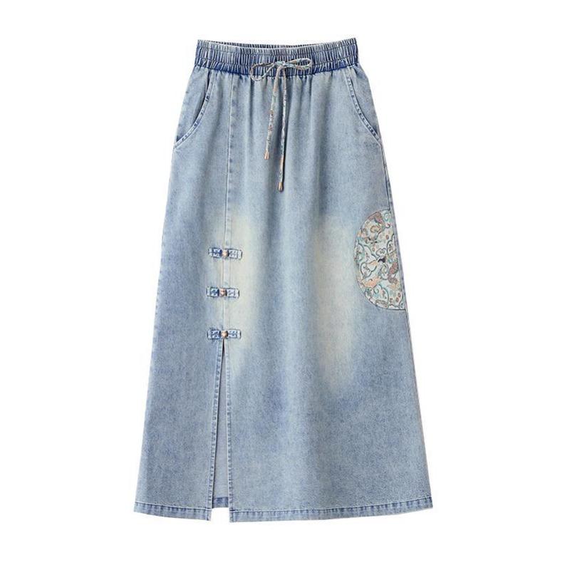 Fashion Embroidery Denim Skirt Set Women Summer Hooded Two Piece Outfit Chinese Style Vintage Youthful