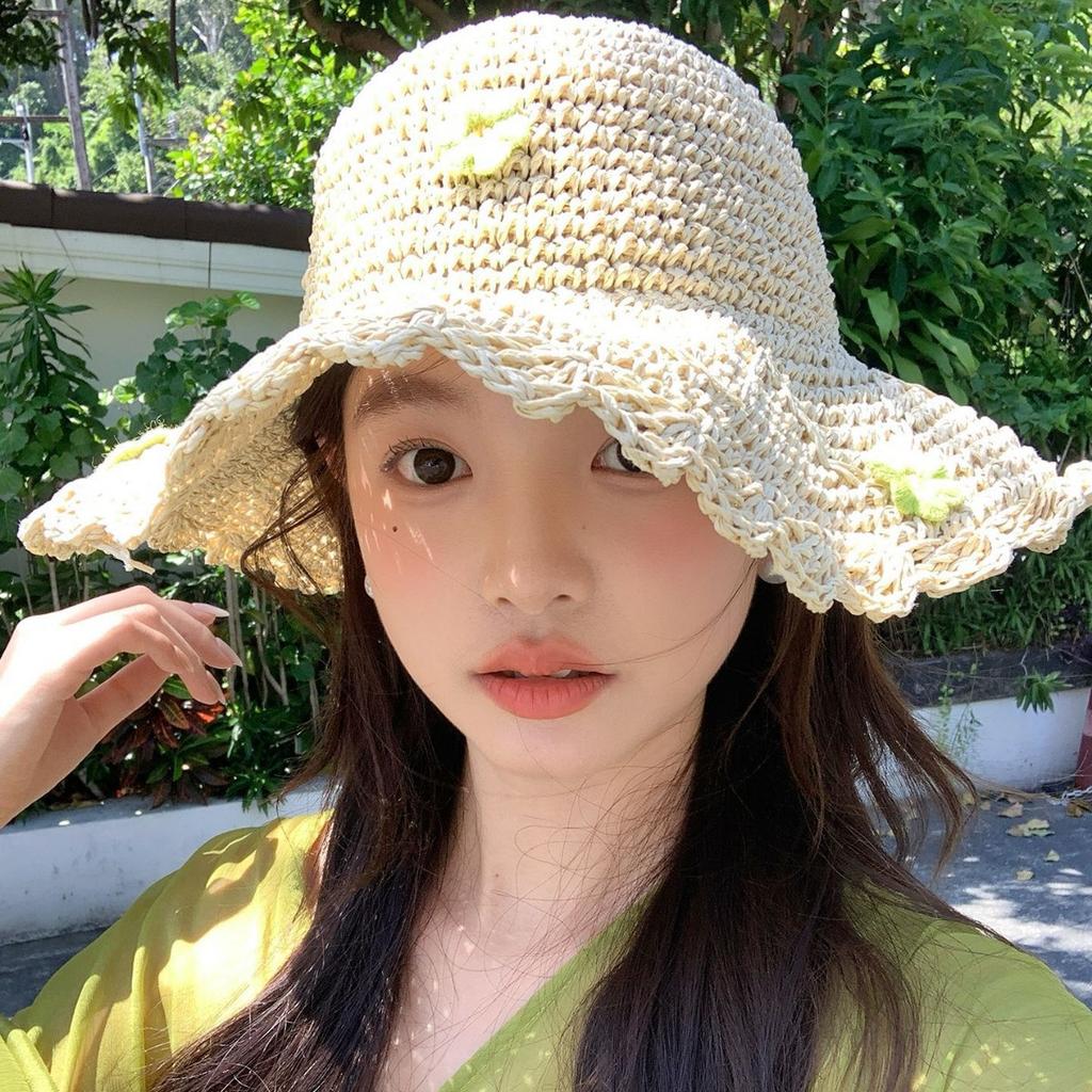 "Super Big Brim" Flower Fisherman's Hat Women's Summer Sunscreen Shade Fashion Small Face Big Head Circle Straw Hat