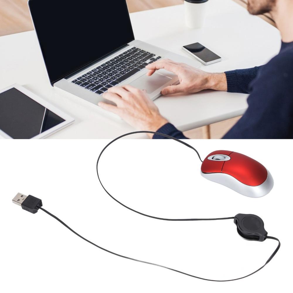 Tiny 1200 DPI Wired Mouse 3 Ways Wheel Retractable Cable USB Mouse Mini Size Compact Design Optical Mouse Computer Laptop
