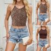 Women's Sleeveless Halter Top Halter Neck Sexy Crop Top Leopard Print Solid Color Slim Fit Summer Camisole Vest