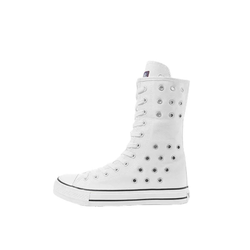 Moda 2024 Nowe Wiosna Jesień Damskie Buty Płócienne Casualowe Wysokie Trampki Botki Sznurowane Zamek Błyskawiczny Wygodne Płaskie Botki Trampki 34-43