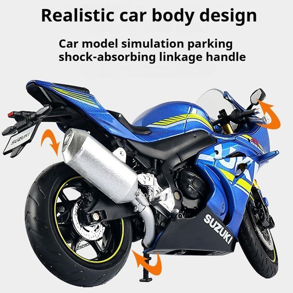 1:12 SUZUKI GSX-R1000 BMW R1250GS Motorcycle Model Toy Car Linkage Steering Retractable Tripod Alloy Diecast Models Kids Toys