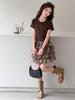 2026 Girls' Leopard Print Two-Piece Set: Short-Sleeved Top & Pleated Skirt