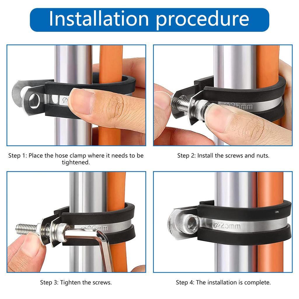 60Pcs Cable Clamps Assortment for Pipe and Wire Installation Rubber Cushioned Stainlesses Steel Clip with Screws