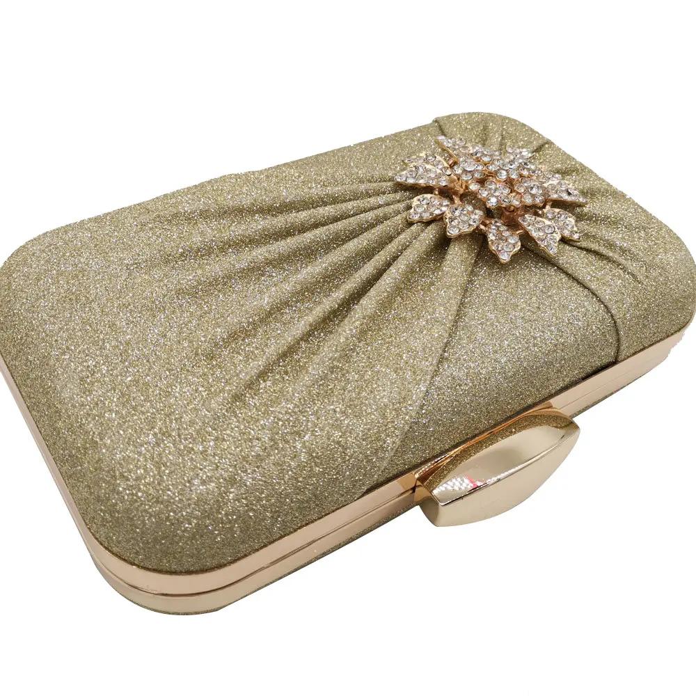 Boutique De FGG Elegante Damen Gold Glitzer Abendtaschen Strasssteine Blumenapplikationen Braut Clutch Handtaschen Hochzeitsfeier Taschen