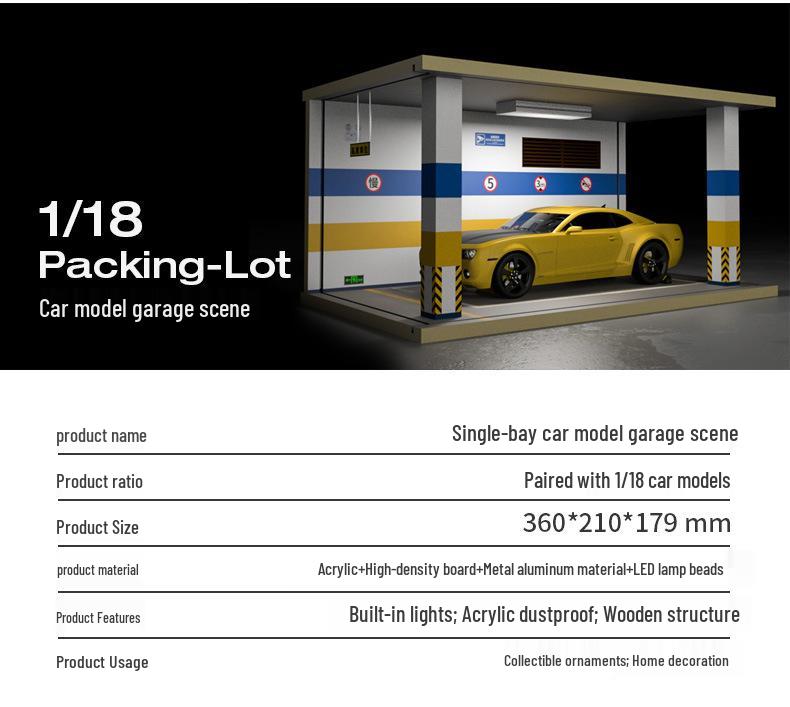 1/18 Scale Wooden Parking Garage Model with Lighting and Dustproof Features