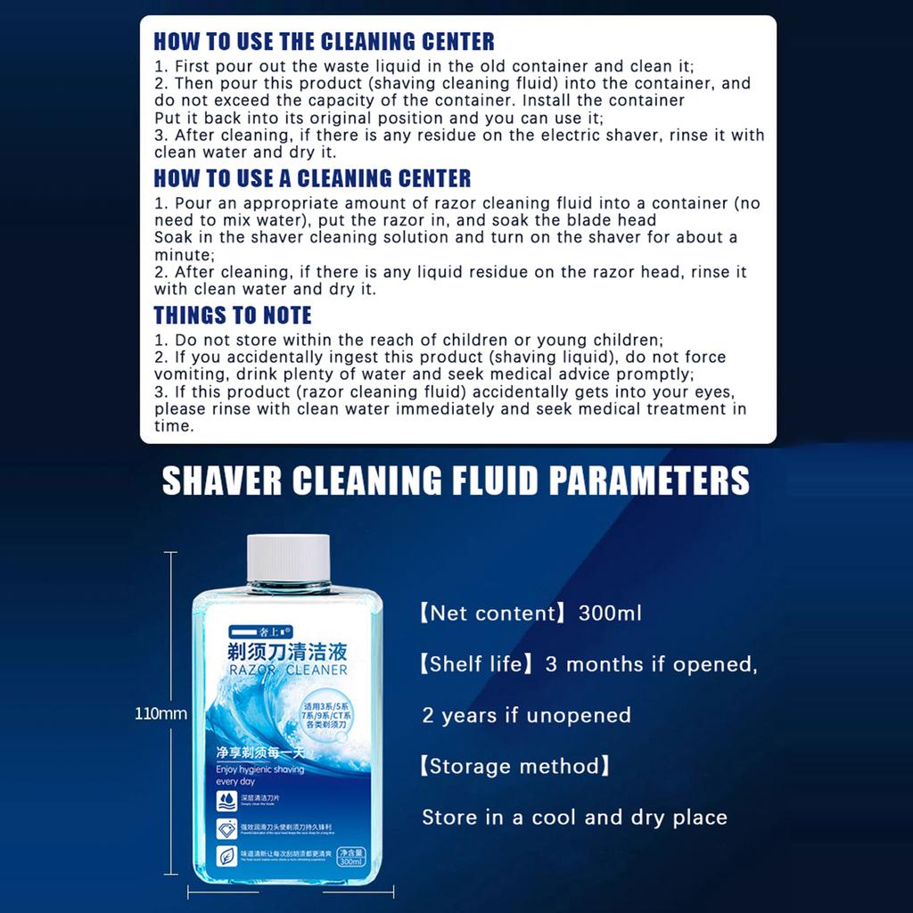 Eco-Friendly Shaver Cleaning Solution 250/300ml Easy Refill for Shaver Clean & Charge System Home Grooming