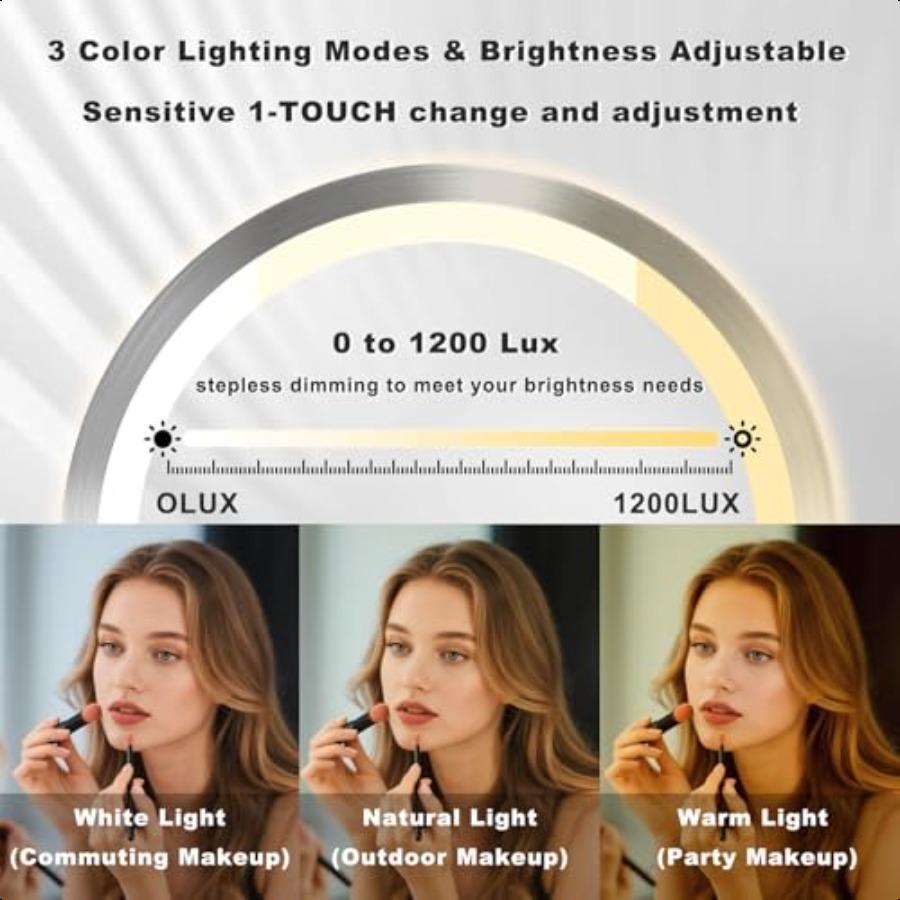 Rechargeable 2Sided Makeup Mirror 1X 10X Magnification 3 Color Lights 360 Swivel Cordl Detachable 4500mAh Battery
