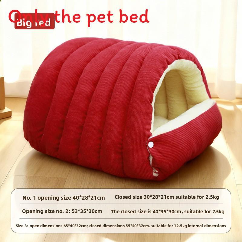 Pet Haven Enclosed Cat And Small Dog Bed With Pp Cotton For Cozy Comfort 40x28x21cm красный