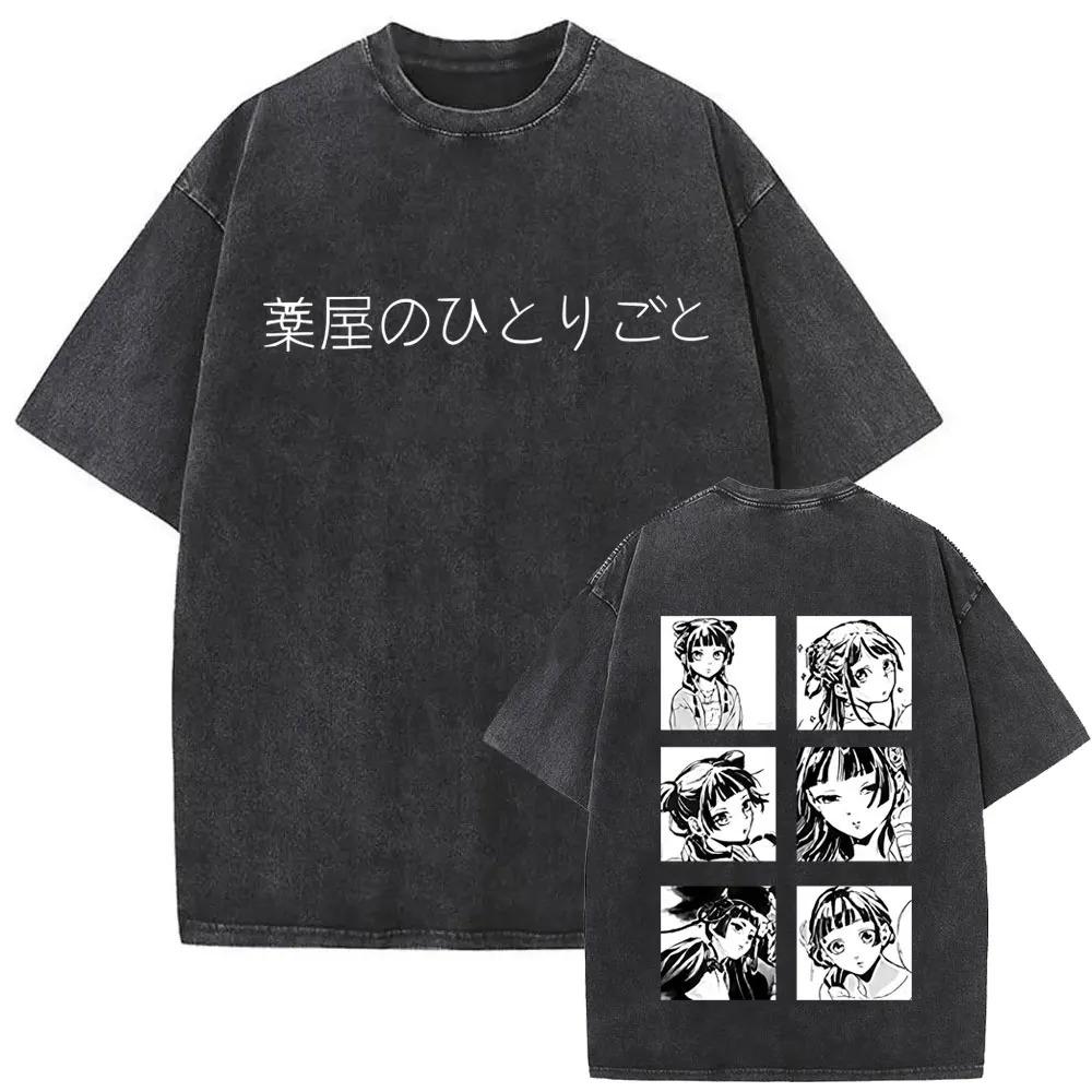 Kusuriya No Hitorigoto Cartoon T-shirt Gothic Vintage Washed Oversized T Shirt Men's Unisex Clothes Top